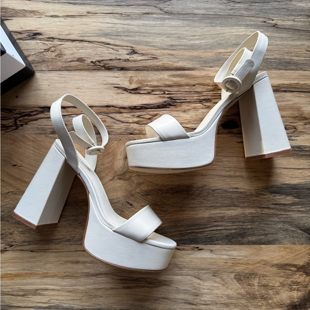 Larroudé Dolly White Leather Platform Heels - Size 6 women’s